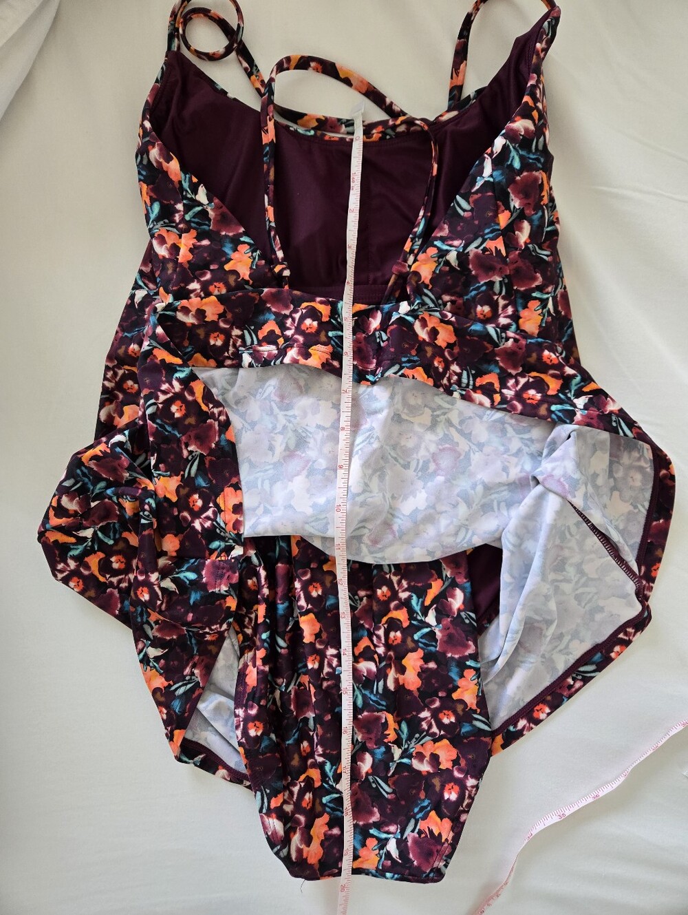 Floral Scoop Neck Swim Dress in Black and Coral - Picture 6 of 7